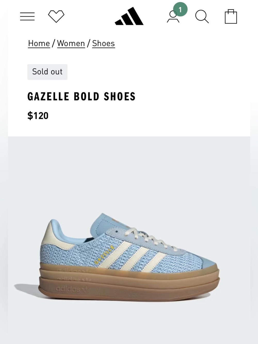 Adidas Gazelle Bold Sneakers in Clear Sky Womens 7.5